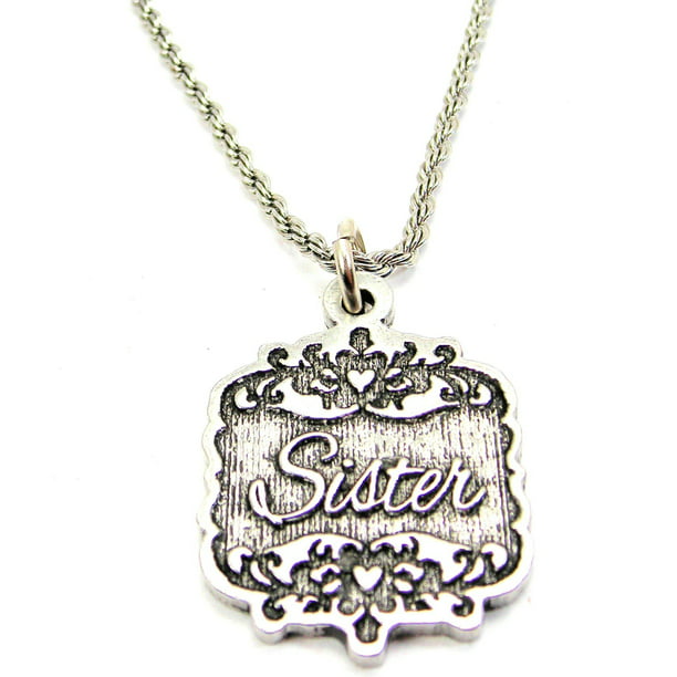 Chubby Chico Charms Sister Victorian Scroll on a 20 Stainless Steel Rope Chain Necklace 